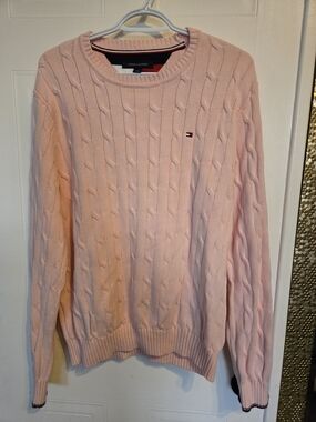 Tommy Hilfiger Light Pink Cable-Knit Crewneck Sweater